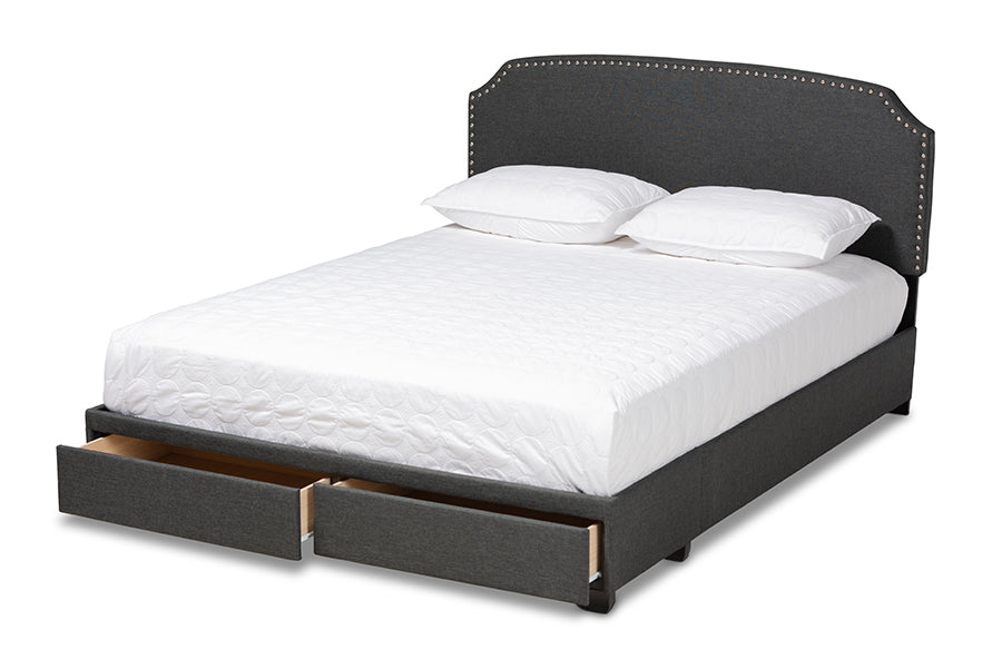 Baxton Studio Larese Dark Grey Fabric Upholstered 2-Drawer Queen Size Platform Storage Bed | Beds | Modishstore - 6