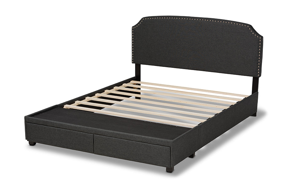 Baxton Studio Larese Dark Grey Fabric Upholstered 2-Drawer Queen Size Platform Storage Bed | Beds | Modishstore - 9