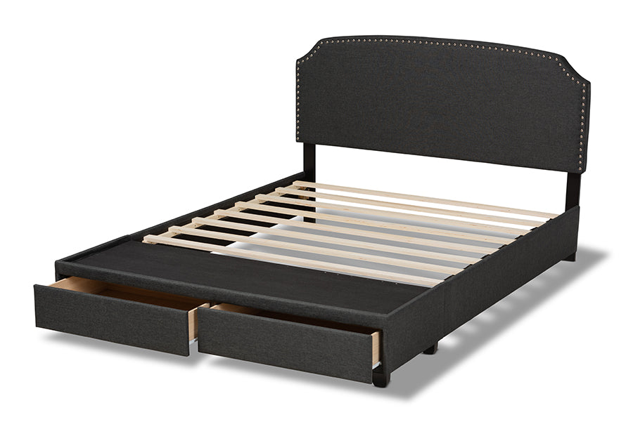 Baxton Studio Larese Dark Grey Fabric Upholstered 2-Drawer Queen Size Platform Storage Bed | Beds | Modishstore - 8