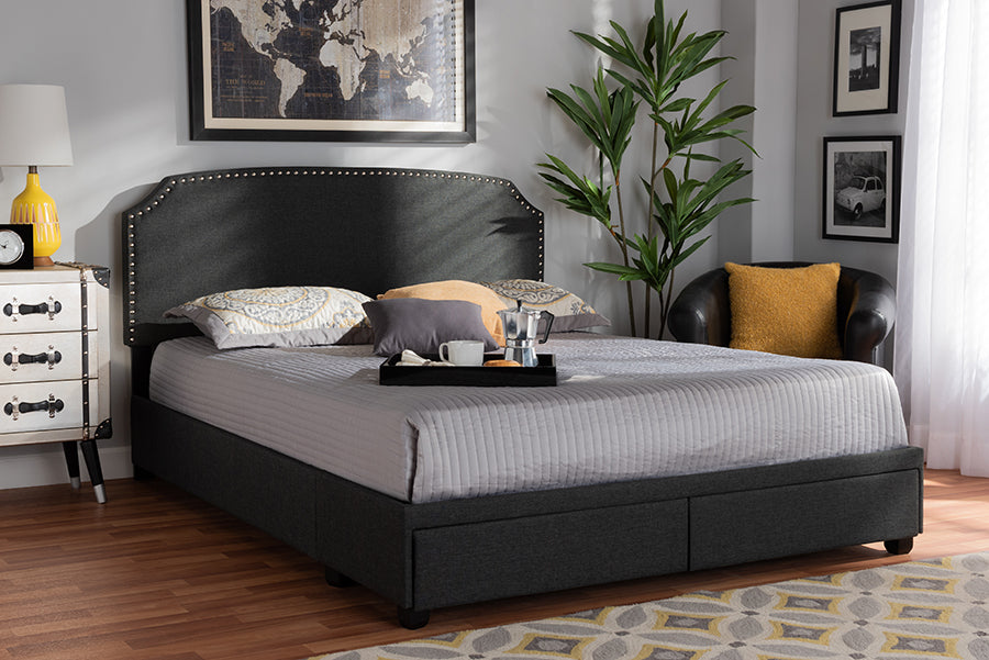 Baxton Studio Larese Dark Grey Fabric Upholstered 2-Drawer Queen Size Platform Storage Bed | Beds | Modishstore - 2