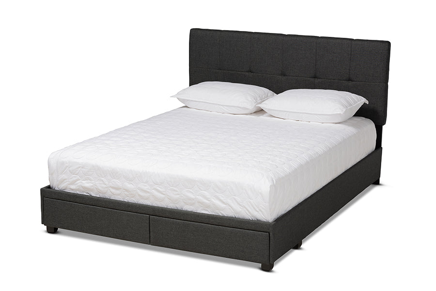 baxton studio netti dark grey fabric upholstered 2 drawer king size platform storage bed | Modish Furniture Store-2