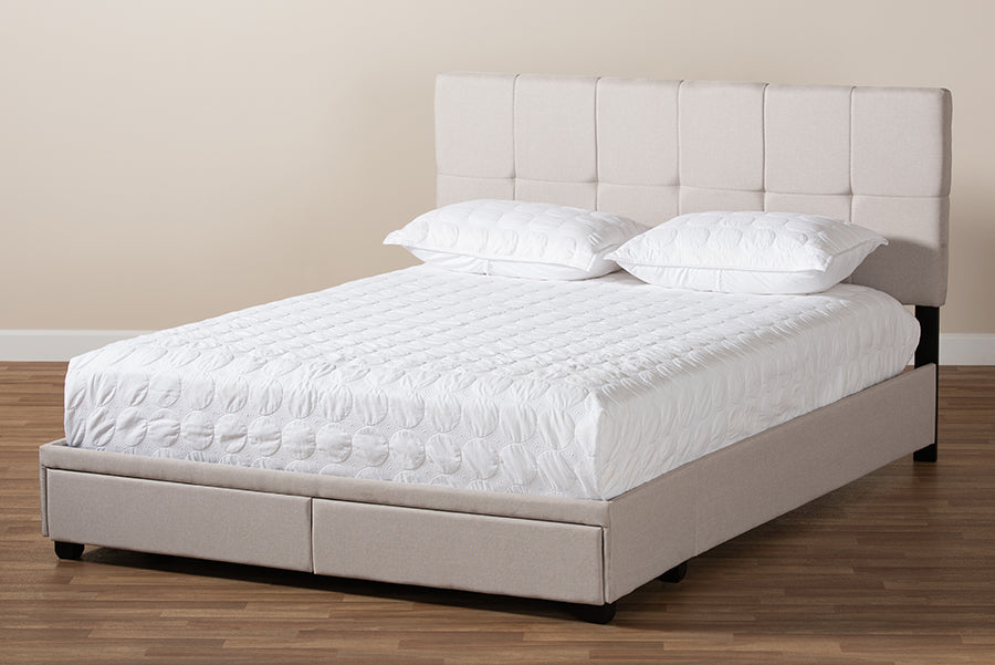 Baxton Studio Netti Beige Fabric Upholstered 2-Drawer King Size Platform Storage Bed | Beds | Modishstore - 3