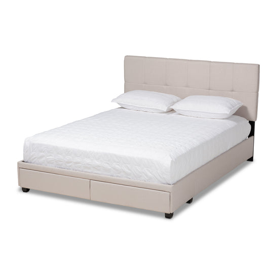 Baxton Studio Netti Beige Fabric Upholstered 2-Drawer King Size Platform Storage Bed | Beds | Modishstore