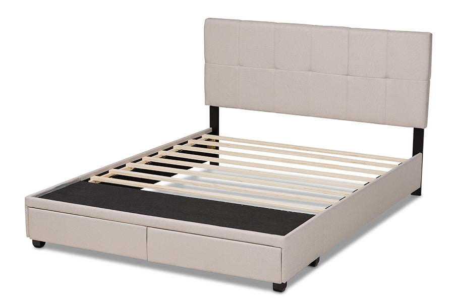 Baxton Studio Netti Beige Fabric Upholstered 2-Drawer King Size Platform Storage Bed | Beds | Modishstore - 8