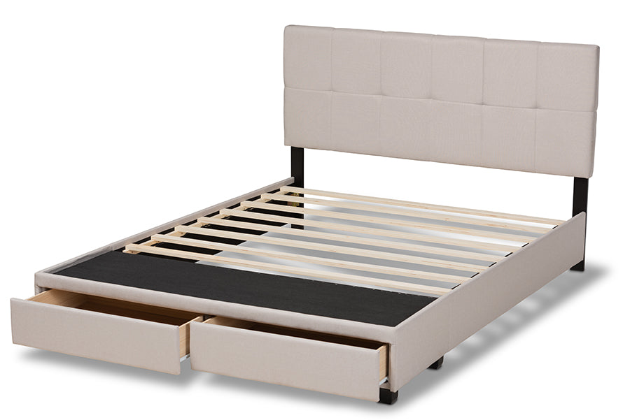 Baxton Studio Netti Beige Fabric Upholstered 2-Drawer King Size Platform Storage Bed | Beds | Modishstore - 7