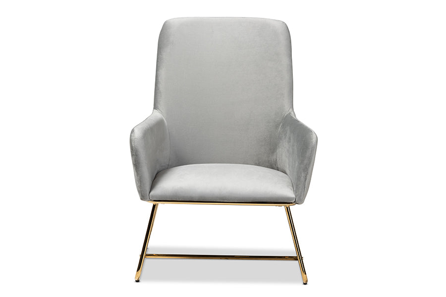 baxton studio sennet glam and luxe grey velvet fabric upholstered gold finished armchair | Modish Furniture Store-3
