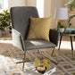 Baxton Studio Sennet Glam and Luxe Grey Velvet Fabric Upholstered Gold Finished Armchair | Modishstore | Armchairs
