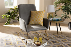 Baxton Studio Sennet Glam and Luxe Grey Velvet Fabric Upholstered Gold Finished Armchair