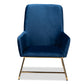 baxton studio sennet glam and luxe navy blue velvet fabric upholstered gold finished armchair | Modish Furniture Store-3