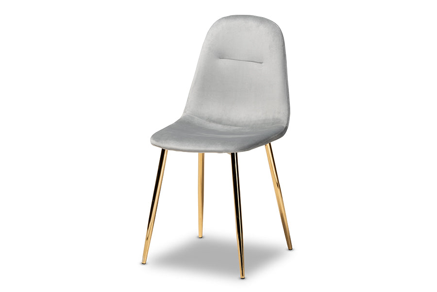 Baxton Studio Elyse Glam and Luxe Grey Velvet Fabric Upholstered Gold Finished 4-Piece Metal Dining Chair Set | Modishstore | Dining Chairs - 2