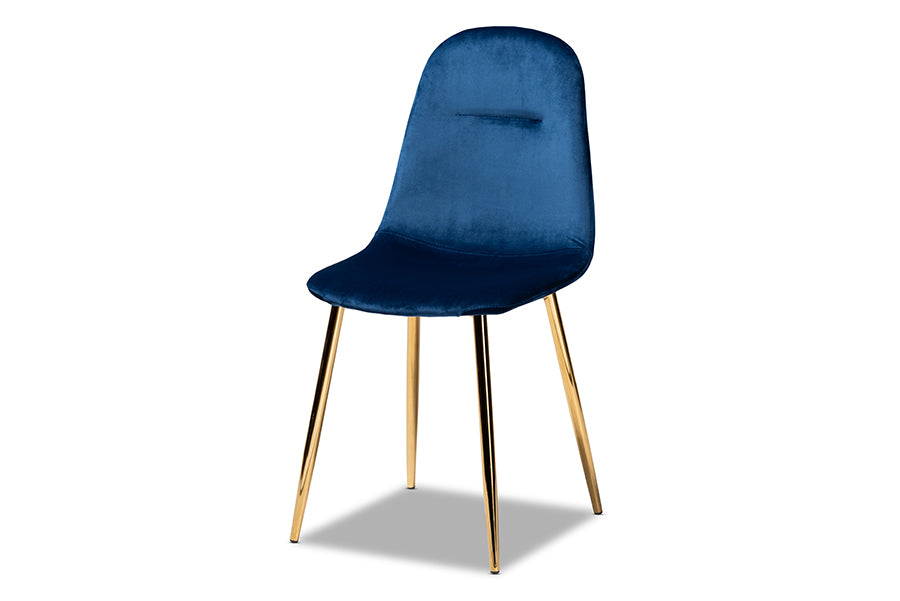 Baxton Studio Elyse Glam and Luxe Navy Blue Velvet Fabric Upholstered Gold Finished 4-Piece Metal Dining Chair Set | Modishstore | Dining Chairs - 2