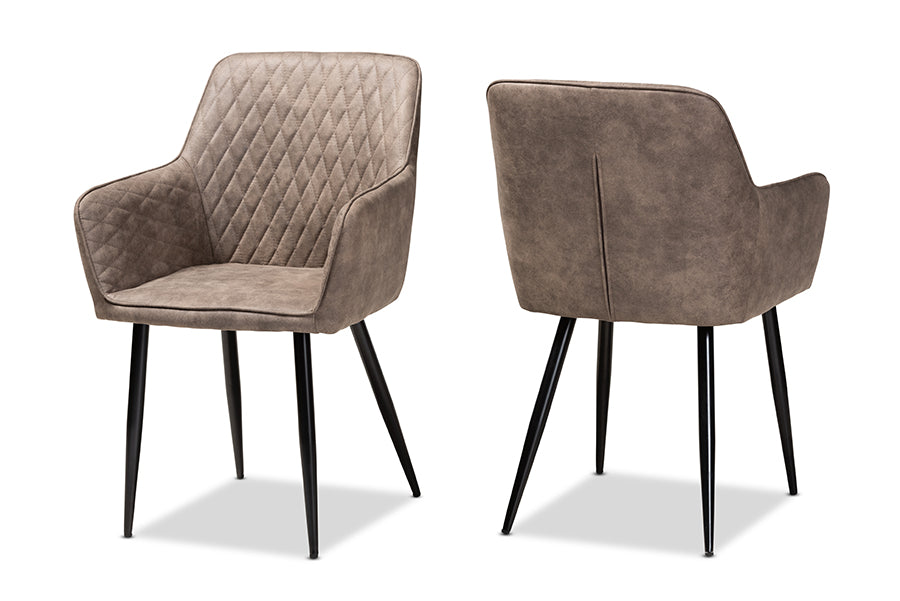 Baxton Studio Belen Modern and Contemporary Grey and Brown Imitation Leather Upholstered 2-Piece Metal Dining Chair Set | Modishstore | Dining Chairs - 4