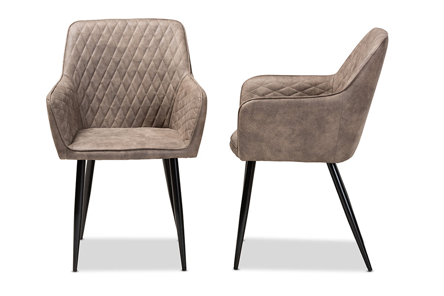 Baxton Studio Belen Modern and Contemporary Grey and Brown Imitation Leather Upholstered 2-Piece Metal Dining Chair Set | Modishstore | Dining Chairs - 2