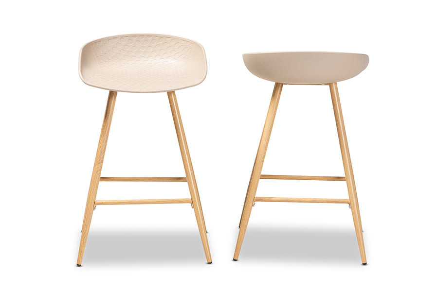 Baxton Studio Mairi Modern and Contemporary Beige Plastic and Wood Finished 2-Piece Counter Stool Set | Bar Stools | Modishstore - 6