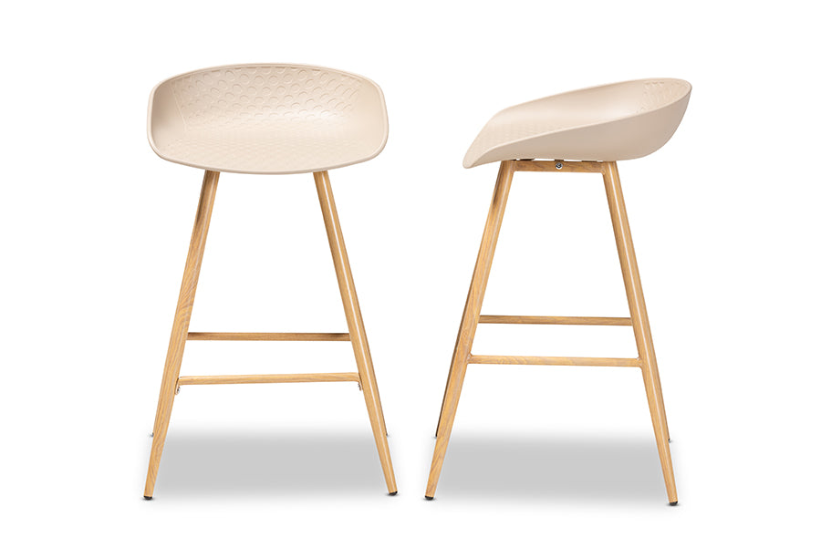 Baxton Studio Mairi Modern and Contemporary Beige Plastic and Wood Finished 2-Piece Counter Stool Set | Bar Stools | Modishstore - 5