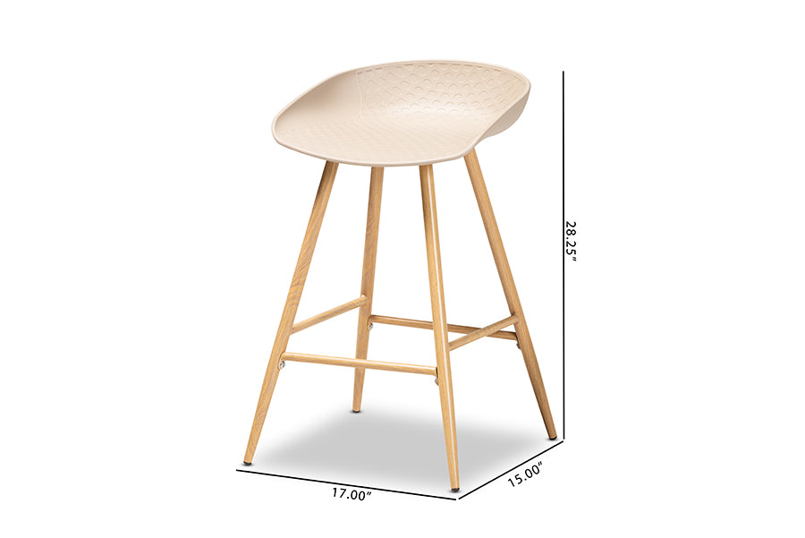 Baxton Studio Mairi Modern and Contemporary Beige Plastic and Wood Finished 2-Piece Counter Stool Set | Bar Stools | Modishstore - 7