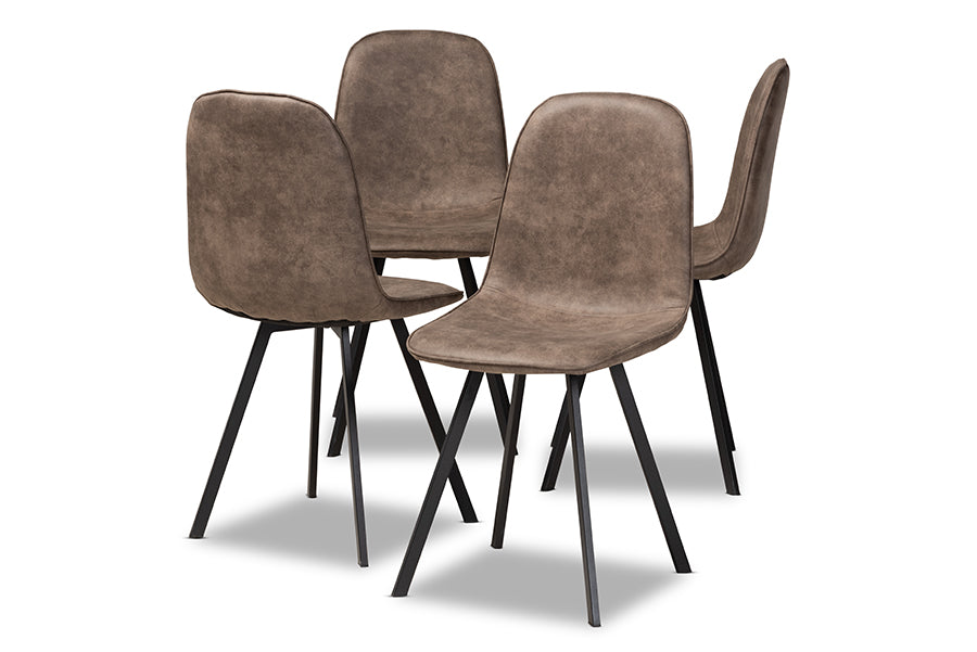 Baxton Studio Filicia Modern and Contemporary Grey and Brown Imitation Leather Upholstered 4-Piece Metal Dining Chair Set  Set | Modishstore | Dining Chairs - 4