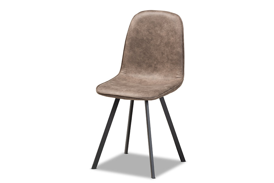 Baxton Studio Filicia Modern and Contemporary Grey and Brown Imitation Leather Upholstered 4-Piece Metal Dining Chair Set  Set | Modishstore | Dining Chairs - 2