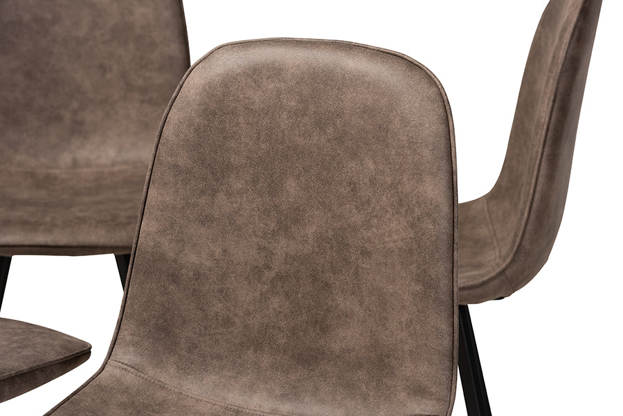 Baxton Studio Filicia Modern and Contemporary Grey and Brown Imitation Leather Upholstered 4-Piece Metal Dining Chair Set  Set | Modishstore | Dining Chairs - 3