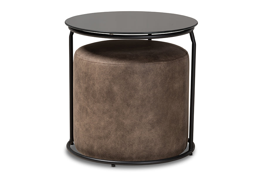 baxton studio kira modern and contemporary black with grey and brown 2 piece nesting table and ottoman set | Modish Furniture Store-2
