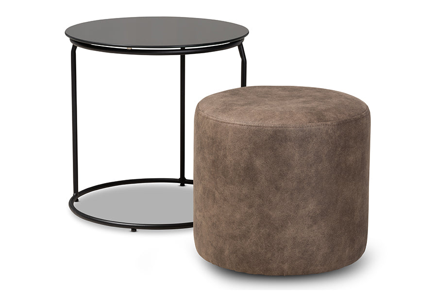 baxton studio kira modern and contemporary black with grey and brown 2 piece nesting table and ottoman set | Modish Furniture Store-3