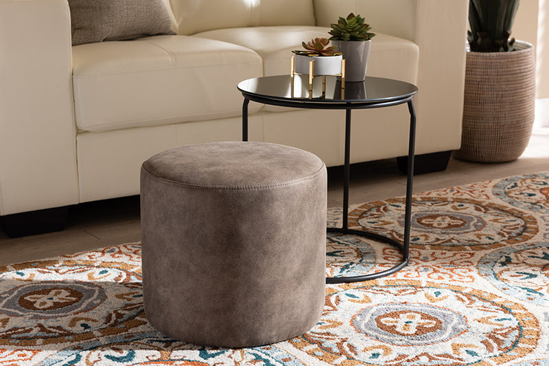 Baxton Studio Kira Modern and Contemporary Black with Grey and Brown 2-Piece Nesting Table and Ottoman Set | Modishstore | Ottomans
