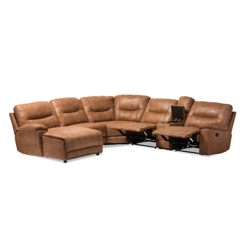 Baxton Studio Mistral Modern and Contemporary Light Brown Palomino Suede 6-Piece Sectional with Recliners Corner Lounge Suite | Sofas | Modishstore - 5