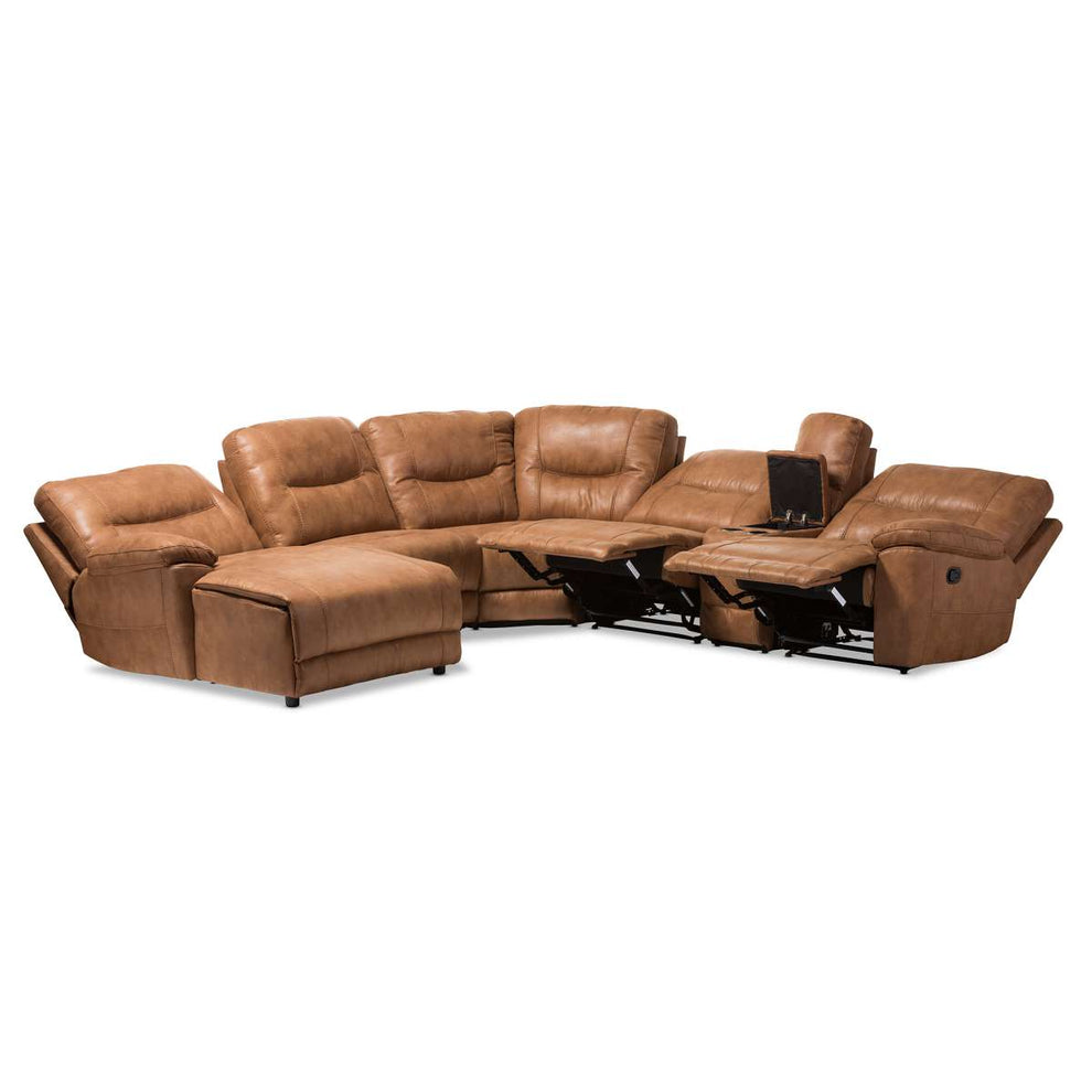 Baxton Studio Mistral Modern and Contemporary Light Brown Palomino Suede 6-Piece Sectional with Recliners Corner Lounge Suite | Sofas | Modishstore - 7