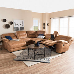 Baxton Studio Mistral Modern and Contemporary Light Brown Palomino Suede 6-Piece Sectional with Recliners Corner Lounge Suite