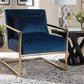 Baxton Studio Mira Glam and Luxe Navy Blue Velvet Fabric Upholstered Gold Finished Metal Lounge Chair | Modishstore | Lounge Chairs