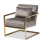 baxton studio mira glam and luxe grey velvet fabric upholstered gold finished metal lounge chair | Modish Furniture Store-2