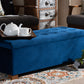 Baxton Studio Roanoke Modern and Contemporary Navy Blue Velvet Fabric Upholstered Grid-Tufted Storage Ottoman Bench | Modishstore | Ottomans
