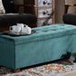 Baxton Studio Roanoke Modern and Contemporary Teal Blue Velvet Fabric Upholstered Grid-Tufted Storage Ottoman Bench | Modishstore | Ottomans