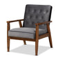 baxton studio sorrento mid century modern grey velvet fabric upholstered walnut finished wooden lounge chair | Modish Furniture Store-2