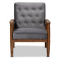 baxton studio sorrento mid century modern grey velvet fabric upholstered walnut finished wooden lounge chair | Modish Furniture Store-3