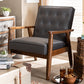 Baxton Studio Sorrento Mid-century Modern Grey Velvet Fabric Upholstered Walnut Finished Wooden Lounge Chair | Modishstore | Lounge Chairs