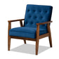 baxton studio sorrento mid century modern navy blue velvet fabric upholstered walnut finished wooden lounge chair | Modish Furniture Store-2