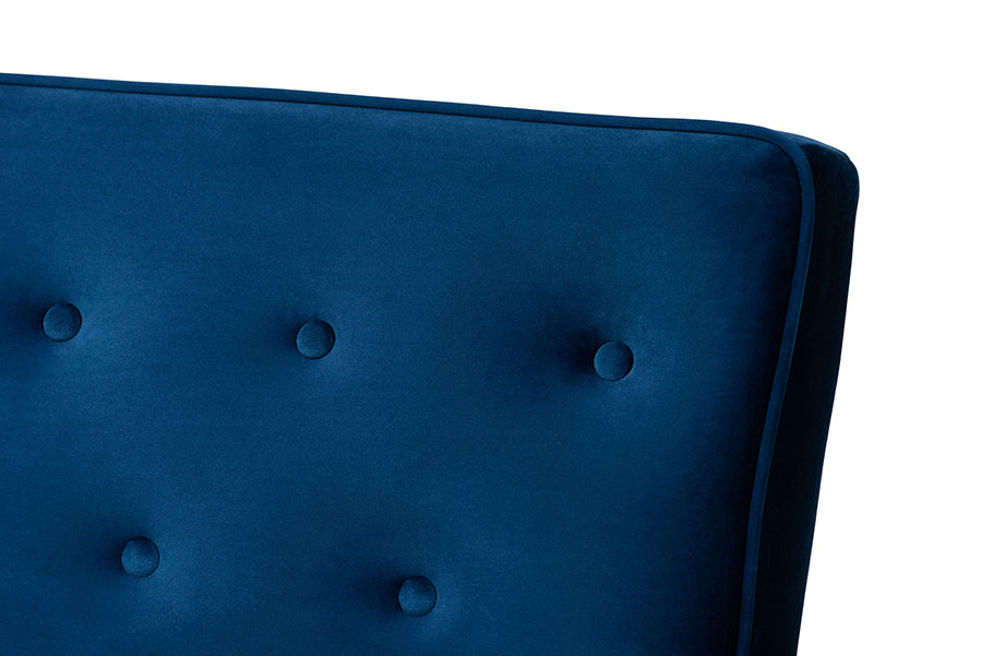 Baxton Studio Sorrento Mid-century Modern Navy Blue Velvet Fabric Upholstered Walnut Finished 3-Piece Wooden Living Room Set | Sofas | Modishstore - 5