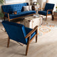 Baxton Studio Sorrento Mid-century Modern Navy Blue Velvet Fabric Upholstered Walnut Finished 3-Piece Wooden Living Room Set | Sofas | Modishstore - 2