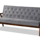 baxton studio sorrento mid century modern grey velvet fabric upholstered walnut finished wooden 3 seater sofa | Modish Furniture Store-2