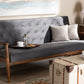 Baxton Studio Sorrento Mid-century Modern Grey Velvet Fabric Upholstered Walnut Finished Wooden 3-seater Sofa | Modishstore | Sofas