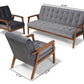 Baxton Studio Asta Mid-Century Modern Grey Velvet Fabric Upholstered Walnut Finished Wood 3-Piece Living Room Set | Sofas | Modishstore - 3