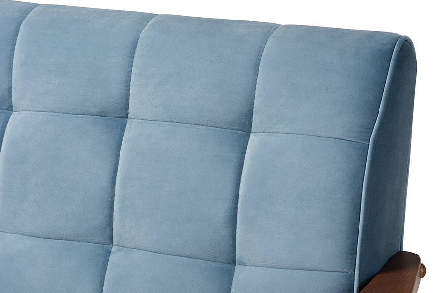 Baxton Studio Asta Mid-Century Modern Grey Velvet Fabric Upholstered Walnut Finished Wood 3-Piece Living Room Set | Sofas | Modishstore - 13