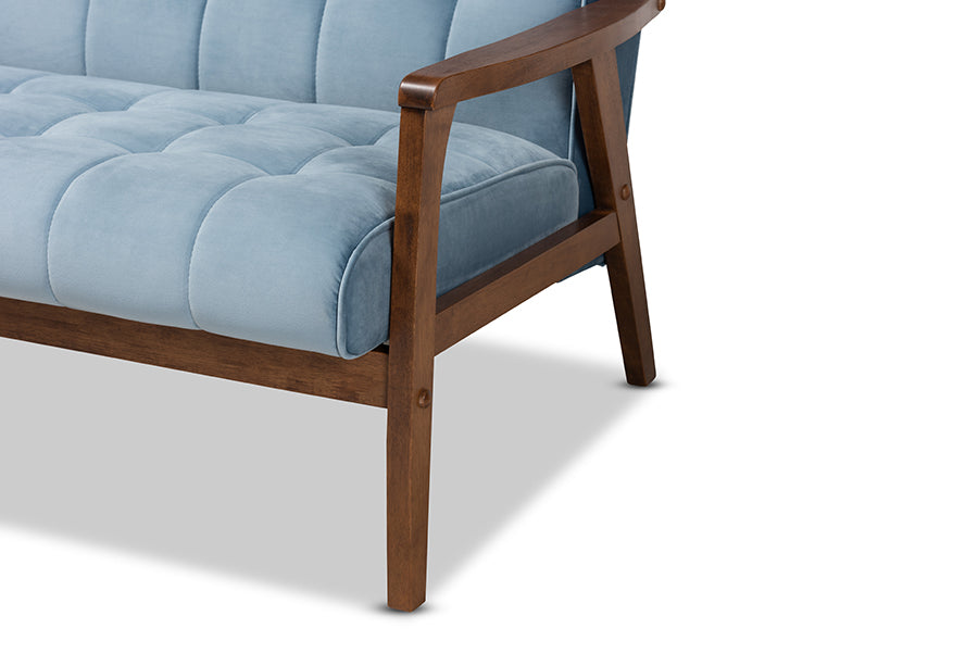 Baxton Studio Asta Mid-Century Modern Grey Velvet Fabric Upholstered Walnut Finished Wood 3-Piece Living Room Set | Sofas | Modishstore - 12