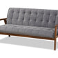 baxton studio asta mid century modern grey velvet fabric upholstered walnut finished wood sofa | Modish Furniture Store-2