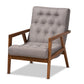 baxton studio naeva mid century modern grey fabric upholstered walnut finished wood armchair | Modish Furniture Store-2