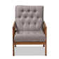 baxton studio naeva mid century modern grey fabric upholstered walnut finished wood armchair | Modish Furniture Store-3