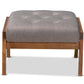 baxton studio naeva mid century modern grey fabric upholstered walnut finished wood footstool | Modish Furniture Store-3
