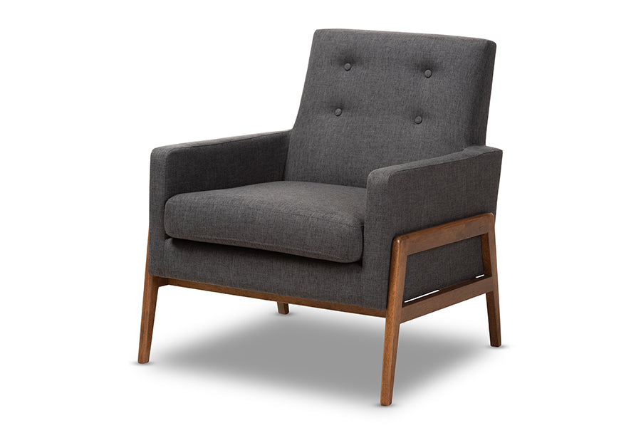 baxton studio perris mid century modern dark grey fabric upholstered walnut finished wood 3 piece living room set | Modish Furniture Store-3