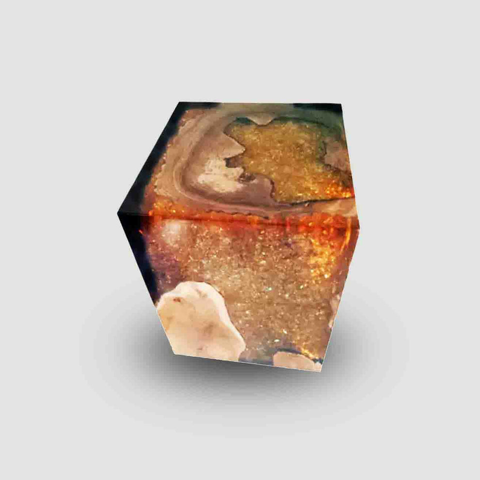 Teak Root & Cracked Resin Stool- Ochre/Brown | Stools | Modishstore - 3